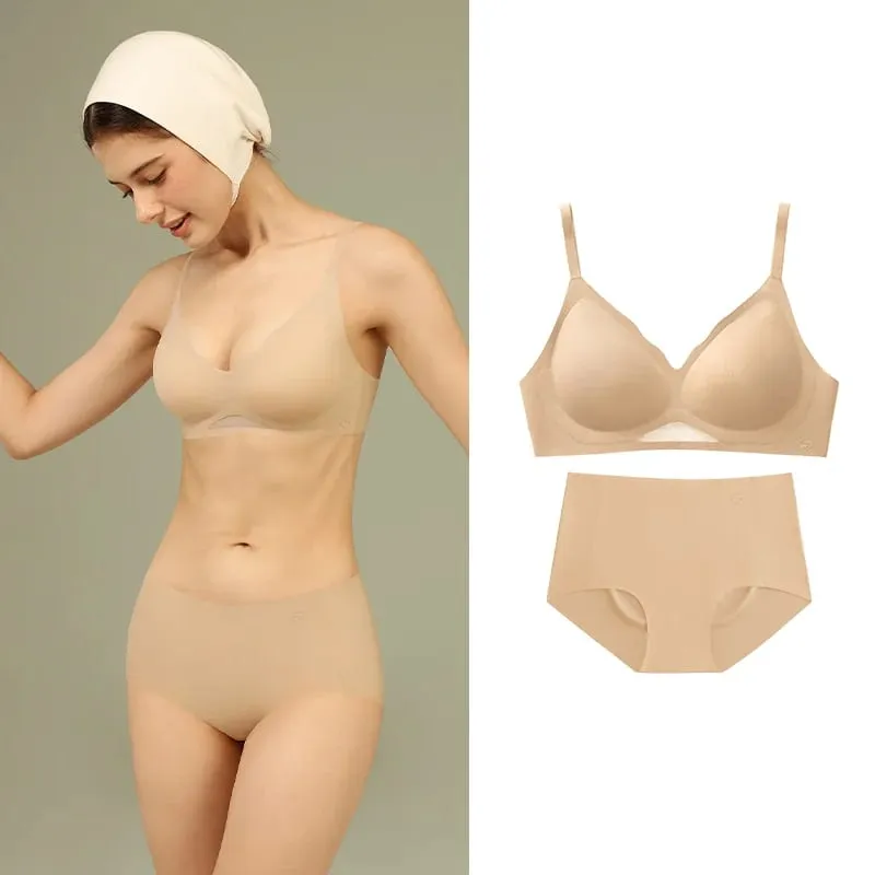 Bra Sets for Women Sexy Two Piece Lingerie Push Up Seamless Wireless Smooth Breathable Bra and Panty Brief Set MX225+N176