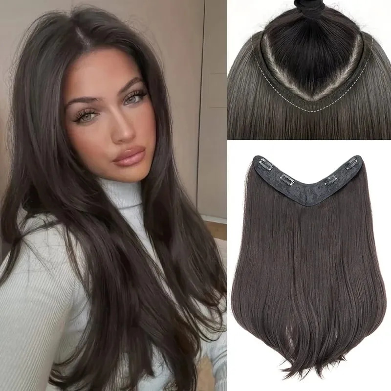 18Inch Synthetic Elegant V-Shape Internal Buckle Clip-In Hair Extensions Invisible Soft Hairpiece for Women Daily Use — image 8