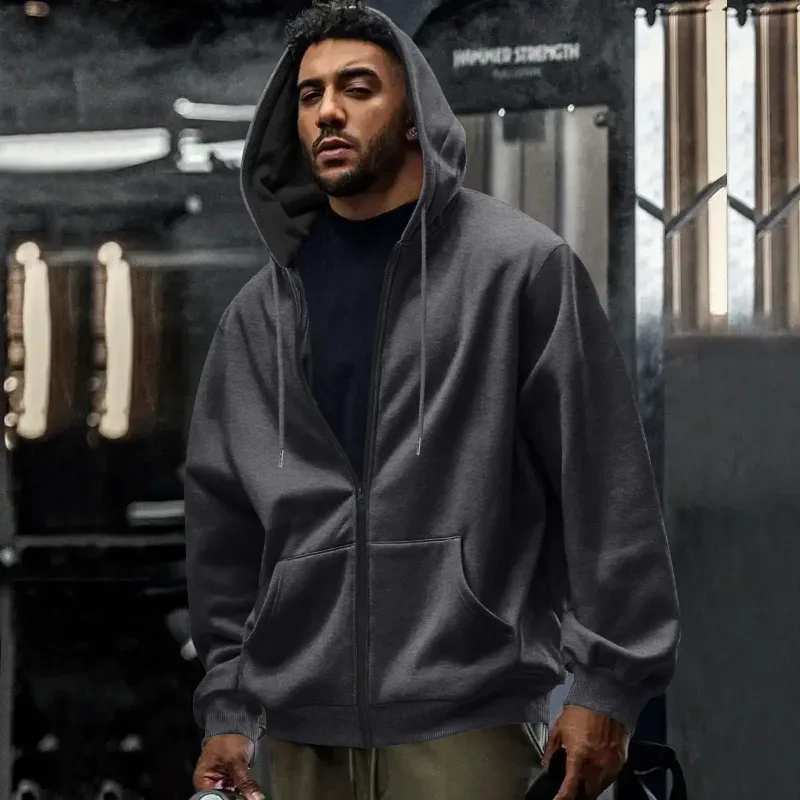 New 2026 Men's Autumn Casual Solid Long Sleeve Zipper Hooded Sweatshirt Coat Male Fashion Outdoors Sportswear Hoodies Jackets
