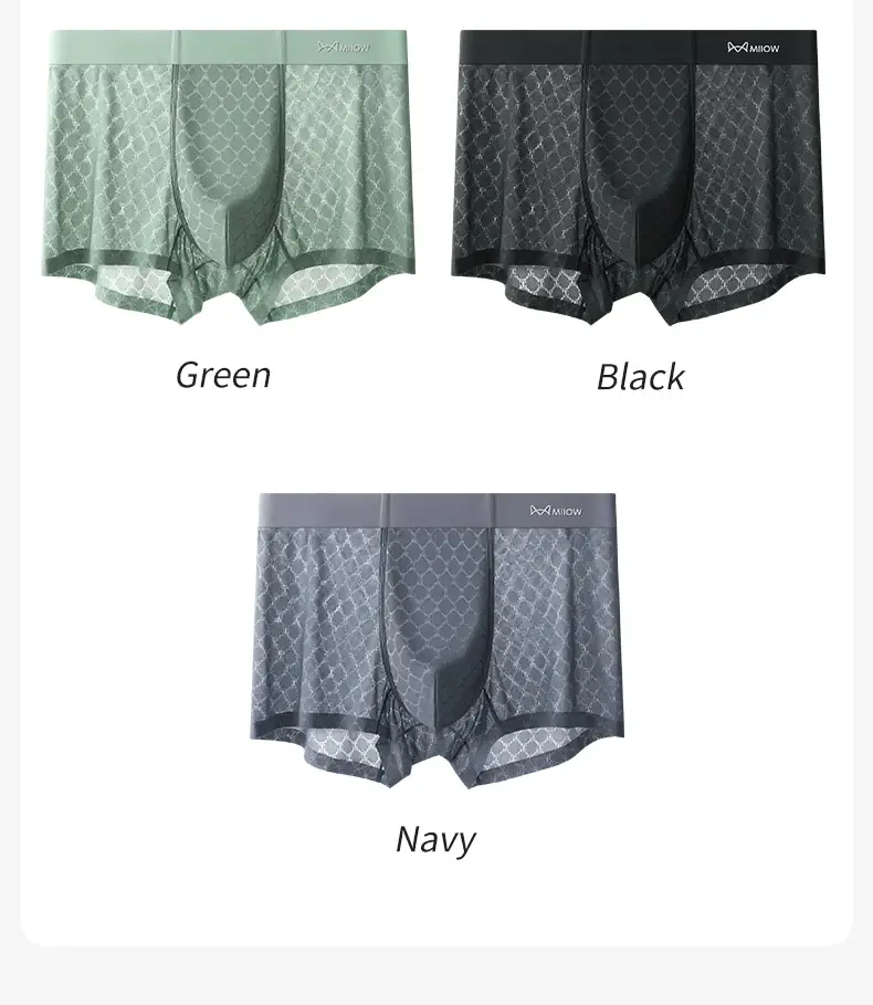Miiow 3 pçs sem costura de seda gelo boxer roupa interior masculina verão malha respirável calcinha antibacteriana homem cuecas boxers — image 14