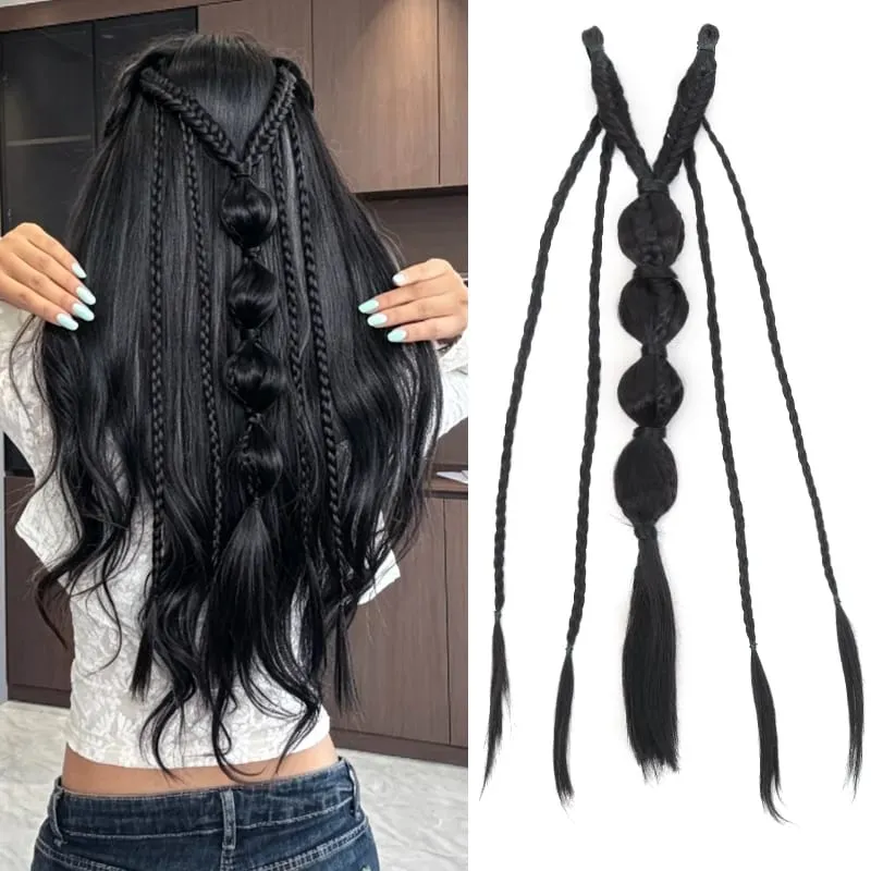Clip in Braid Synthetic Hair Extensions Boho Festival Princess Braid Viking Renaissance Cosplay Wedding Hairpiece for Women — image 12