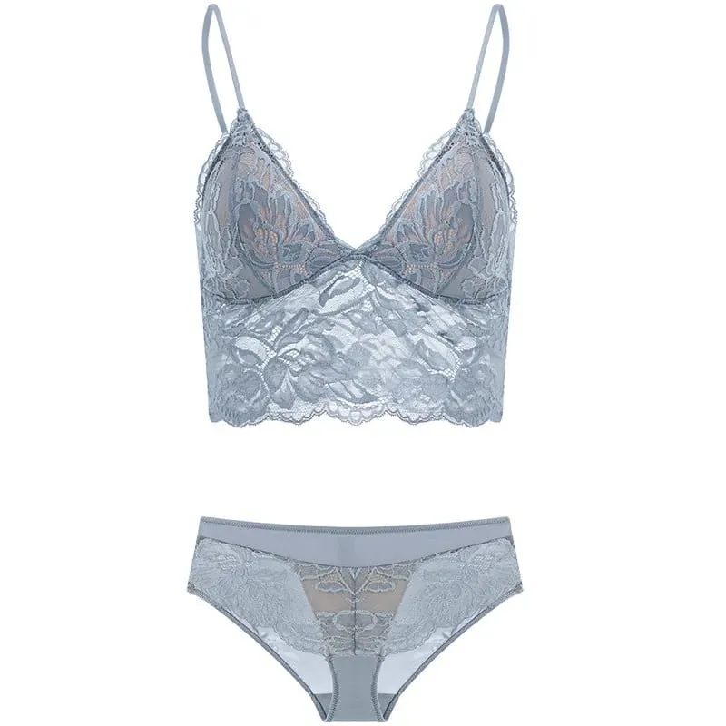 Ultra-thin French Lace Wireless Bra Set strapless Triangle Cup Slim Invisible Lingerie for Big Bust To Look Smaller and Stylish