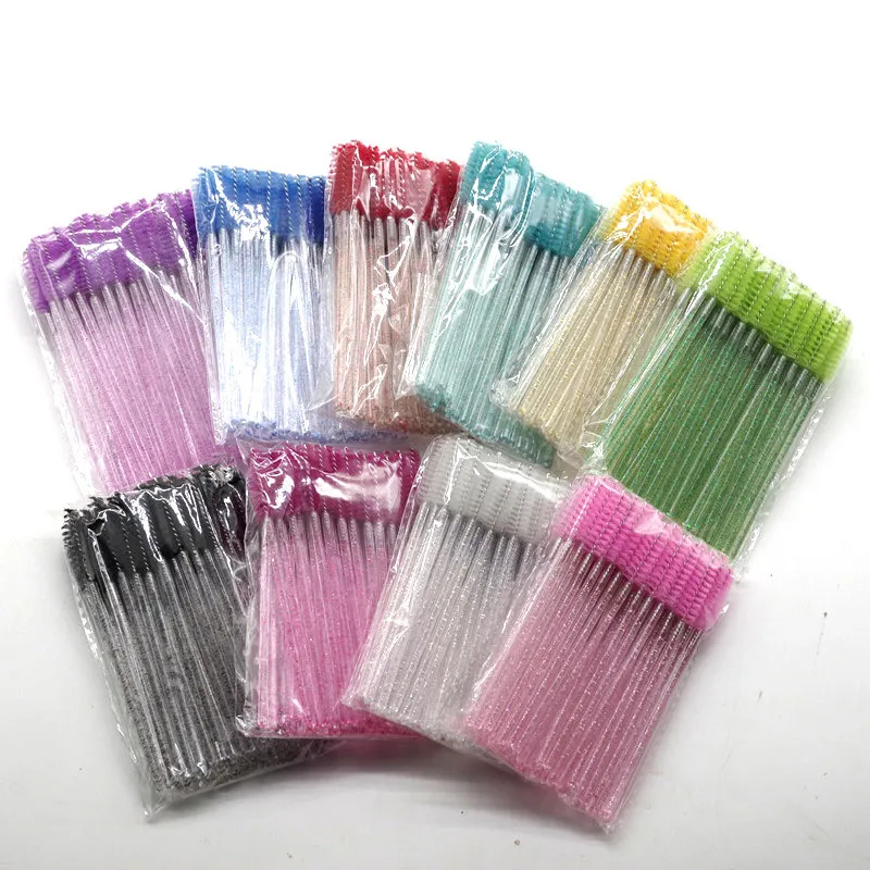 50pcs Crystal Rod Disposable Eyelash Brushes Eyelash Comb Eyebrow Comb Eyelash Curl Spiral Multi purpose Portable Makeup Brush