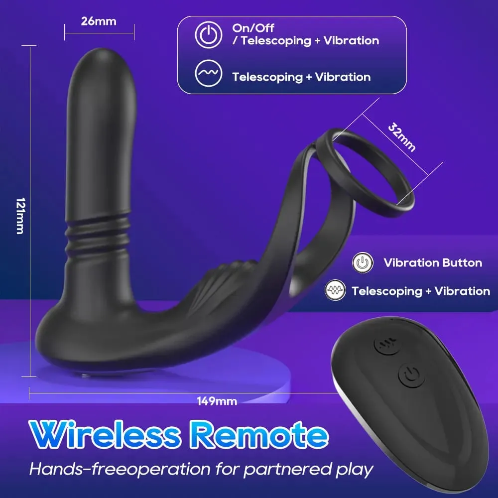 3 in 1 Thrusting Anal Vibrator Remote Control Male Prostate Massager Cock Ring Telescopic Butt Plug Stimulator Sex Toy for Men
