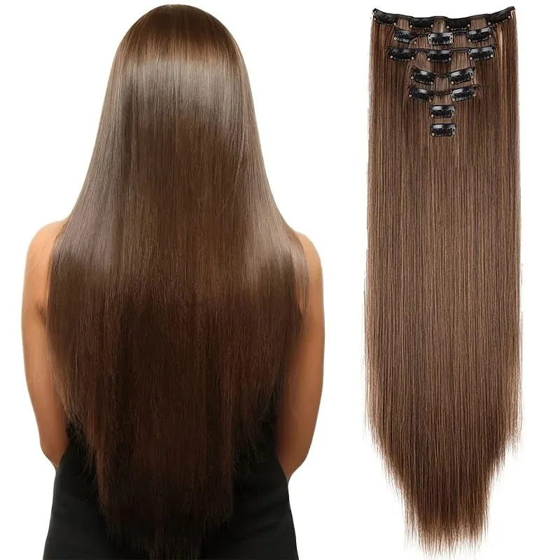 24Inch Synthetic 7pcs/set Long Straight Clip in Hair Extensions Invisible Fake Clips on Hairpieces for Women Party Daily Use — image 12