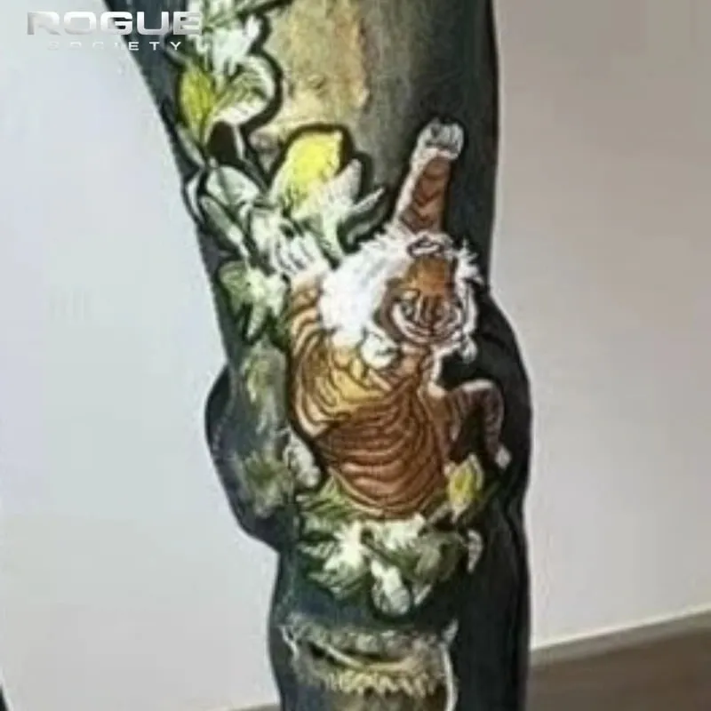 Y2K American High Street Embroidered Tiger Jeans Unisex Distressed Vintage Denim Trousers Streetwear Luxury Casual Harajuku New — image 2