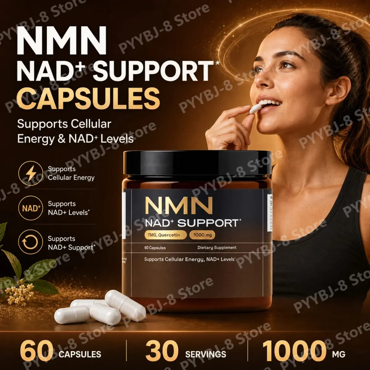 NMN Capsule 1000mg Serving 4-in-1 NAD Supplement with Quercetin Resveratrol Supports Brain Energy NAD+ Level 60 Capsules — image 2