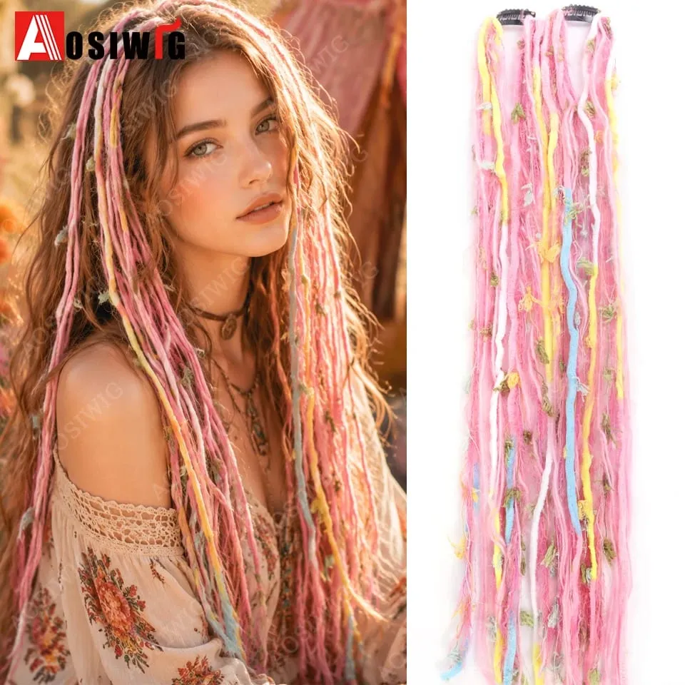 Synthetic Boho Braided Hair Extensions for Women Clip In Festival Hairpiece with Beads Feathers Hippie Hair Accessories