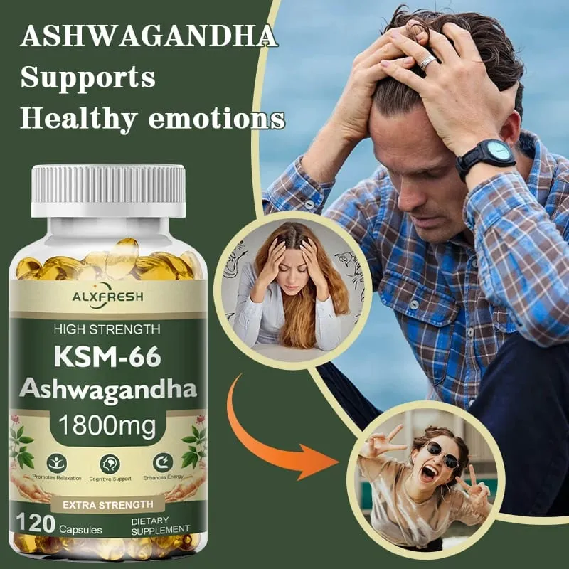 Ashwagandha Capsules For Reduce Stress Anxiety Boost Energy Combat Fatigue Enhance Endurance Improve Sleep Quality Cognitive