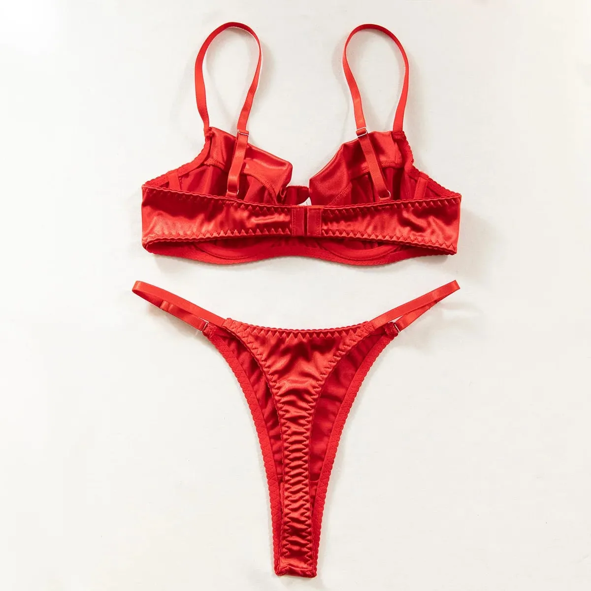 Push Up Underwire Satin 2 Pcs Sexy Bra Set Women Underwear Patchwork Bras and Thongs Suits Attractive Bilizna Intimate Set — image 2