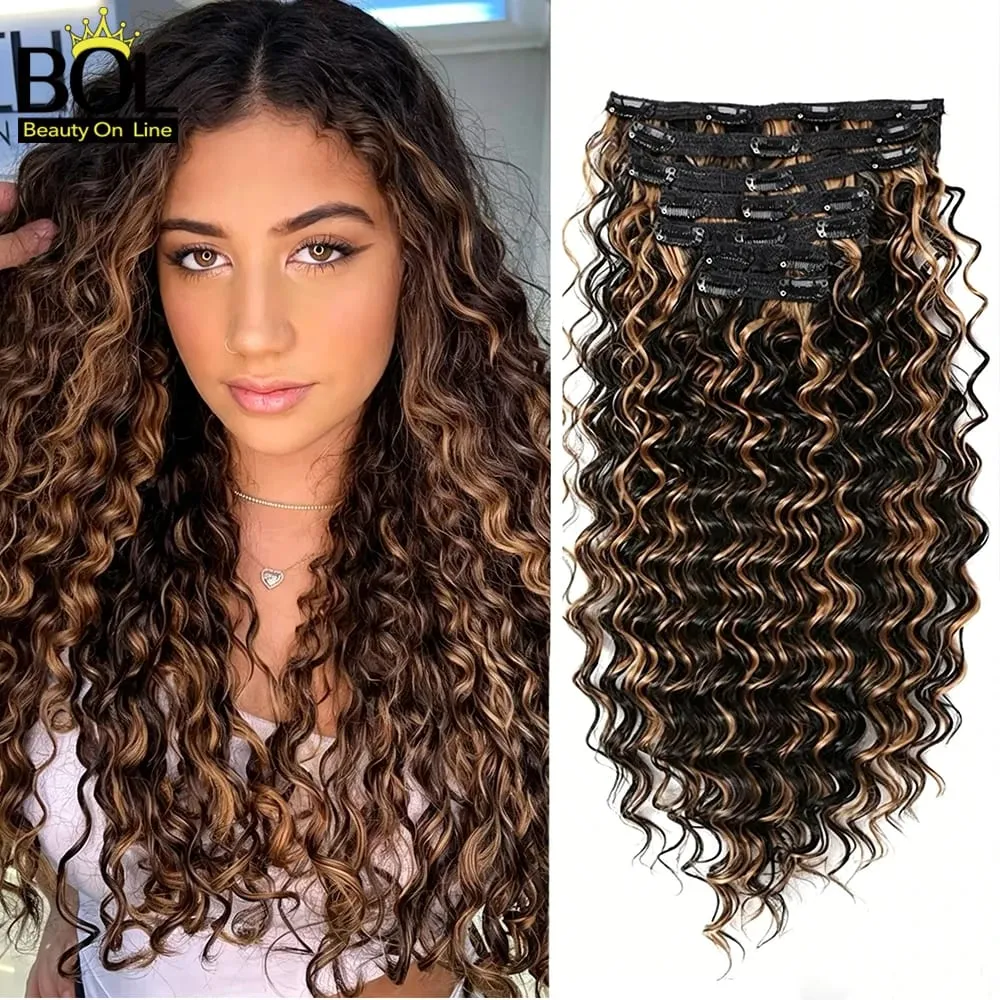 24Inch Synthetic Deep Wave Clip In Hair Extensions 7Pcs/Set 140g Fake Hair Full Head Hairpiece Curly Clip Ins Hair For Women — image 8