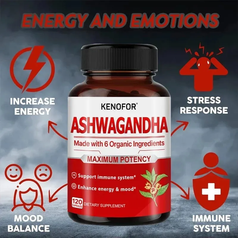 Økologisk Ashwagandha - 120 vegetabilske kapsler Ren økologisk Ashwagandha-pulver og rodekstrakt - Lindrer stress Forbedrer humøret — image 2