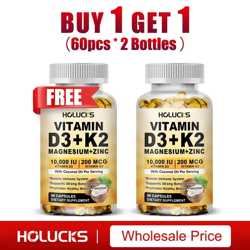 Vitamin D3 K2 Capsule with Coconut Oil Promotes Strong Bones for Teeth Heart Cardiovascular Health Magnesium+Zinc Supplement