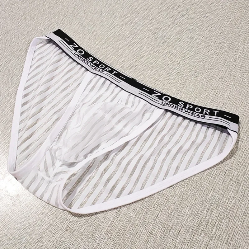 Striped Men's High Slit Sexy Pouch Underwear Ice Silk See Through Comfortable Male Triangle Briefs Man Underclothes
