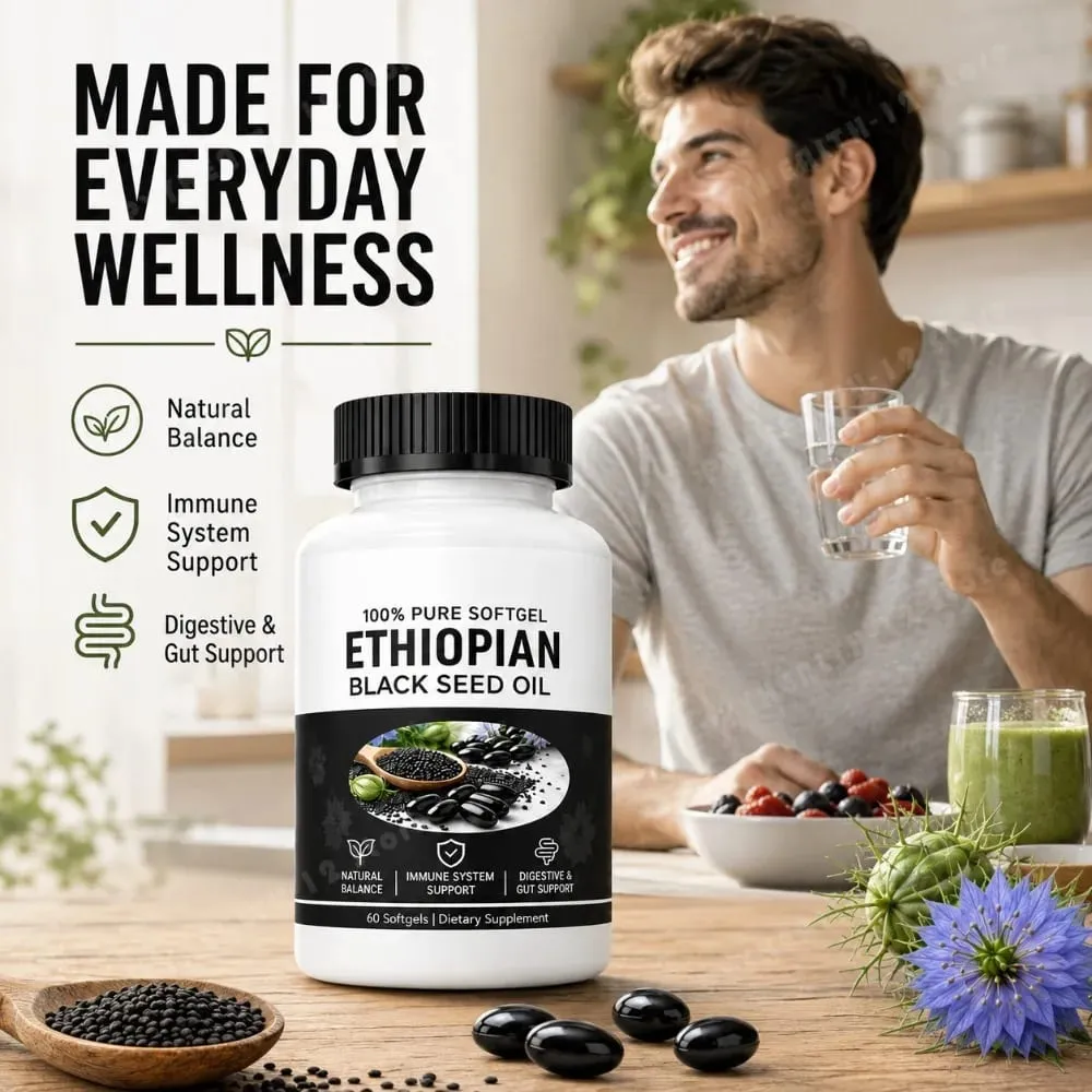 Ethiopian Black Seed Oil Softgels 800mg Cold Pressed Nigella Sativa Immune Digestive Gut Support Supplement 60 Count Non-GMO — image 1