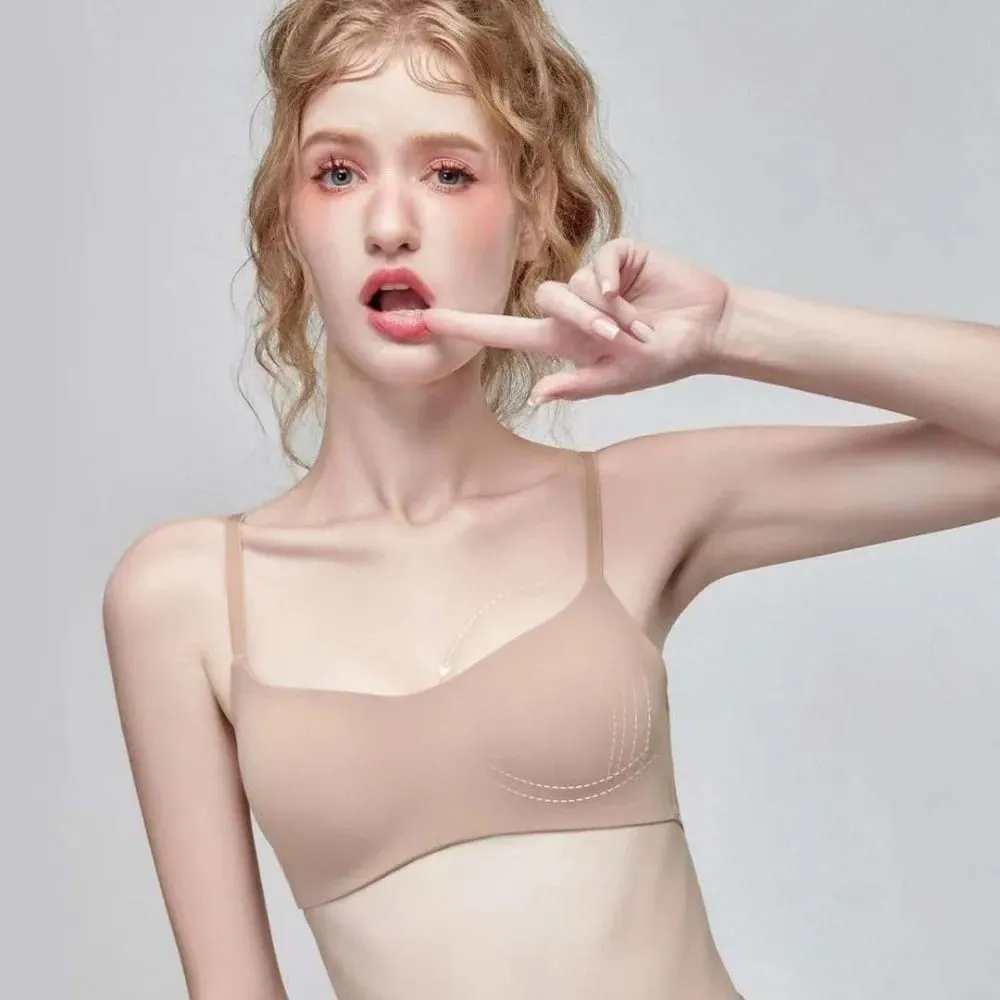 Soft Comfort Wireless Bra Thin Cup Elastic Material Push Up Bra Elastic Gathered Design Seamless Bra Lingerie Beauty
