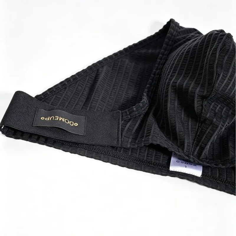 Men Vertical Stripe Mesh Bikini Briefs 3D Pouch Underwear Low Waist Elastic Waistband Breathable Male Panties DP911
