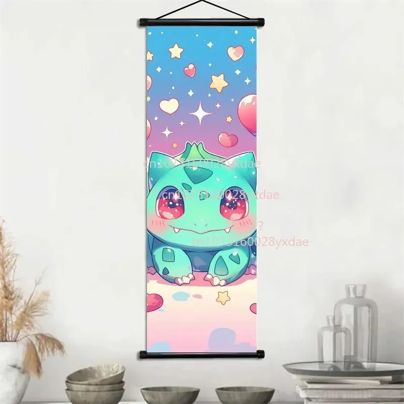 Classic Printed Pokemon Poster Cartoon Wall Artwork Gengar Squirtle Bulbasaur Pikachu Hanging Scroll Family Room Decoration — image 8