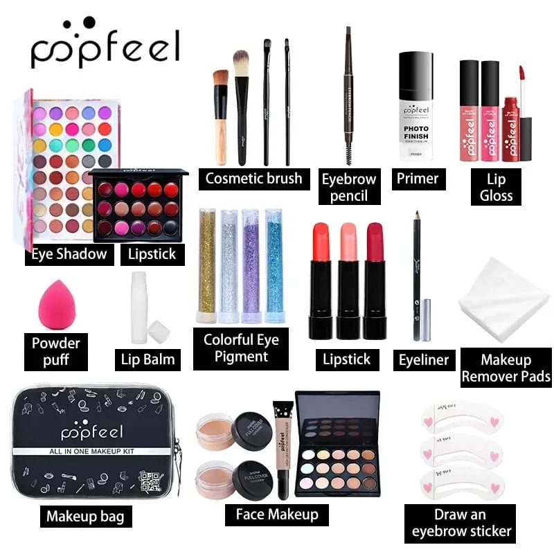Conjuntos de maquiagem sombra batom sobrancelha corretivo pó escova kit de maquiagem completo para mulheres iniciante estudante conjunto completo — image 4