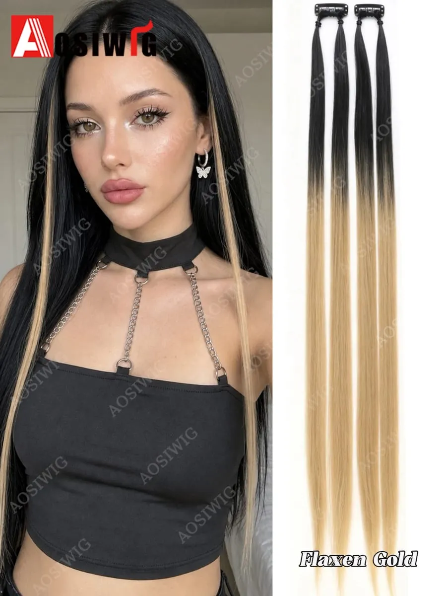 BB Clip Przedłużanie włosów Kolorowe pasemka z klipsami Syntetyczne proste treski dla kobiet Party Festival Codzienna styropian do włosów — image 9