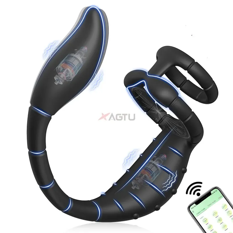 Vibrating Cock Ring Male Prostate Perineum Massager Vibrator Taint Stimulator Anal Butt Plug Sex Toys for Men Penis Ring — image 7