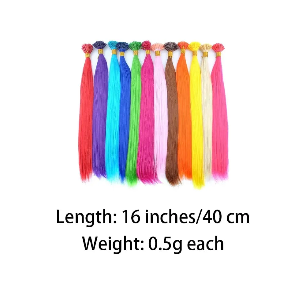 Synthetic Colored I-Tip Stick Hair Extensions Straight Hair 16 Inch For Women High Temperature 10 Strands/Pack Colors
