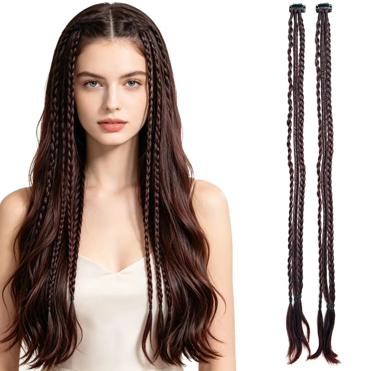 2PCS Synthetic 22"26" Clip In Braids Hair Extensions Braid Ponytail Hairpieces Braided Hair Clip On Braids For Women Daily Party