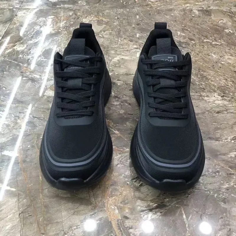 Men Breathable Mesh Sneakers Lace‑up Thick Platform Sole Lightweight Walking Shoes Outdoor Non‑slip Casual Sports Footwear