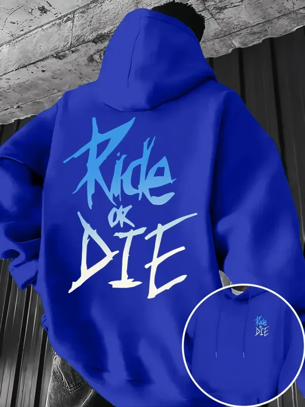 Men's Hoodie with Ride or Die Lettering Print Adult Pullover Sweatshirt Street Casual Comfortable Hip-Hop Long Sleeve Top — image 6