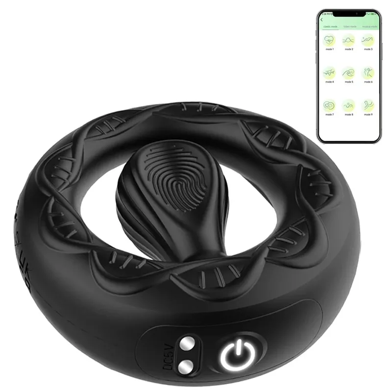 APP Control Penis Ring for Men Delay Ejaculation 9 Vibration Modes Lock Penisring Cockring Sex Toys for Couples Adult Goods