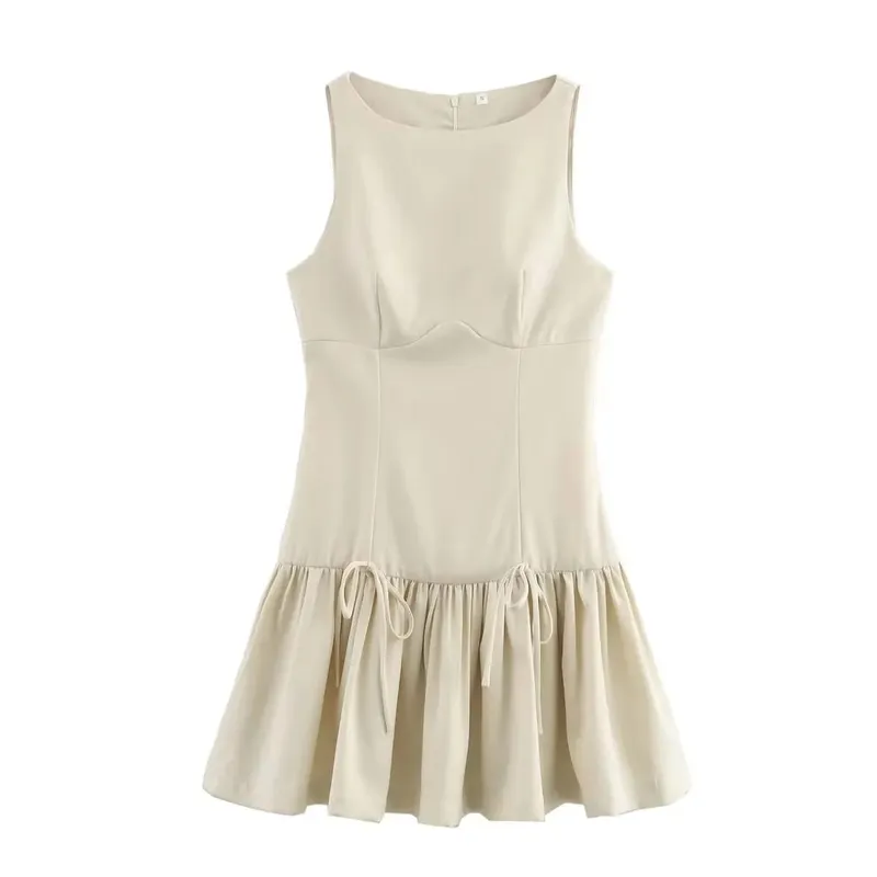 HH Womens Sleeveless Back Zipper Mini Dress Ruffle Hem Bow O Neck Sleeveless Dresses Sexy Casual Beach Vacation Party Dress — image 8