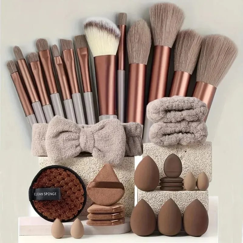 Kit de maquillage 33 pièces, grandes et petites éponges de beauté pour une application et un démaquillage impeccables, ensemble complet