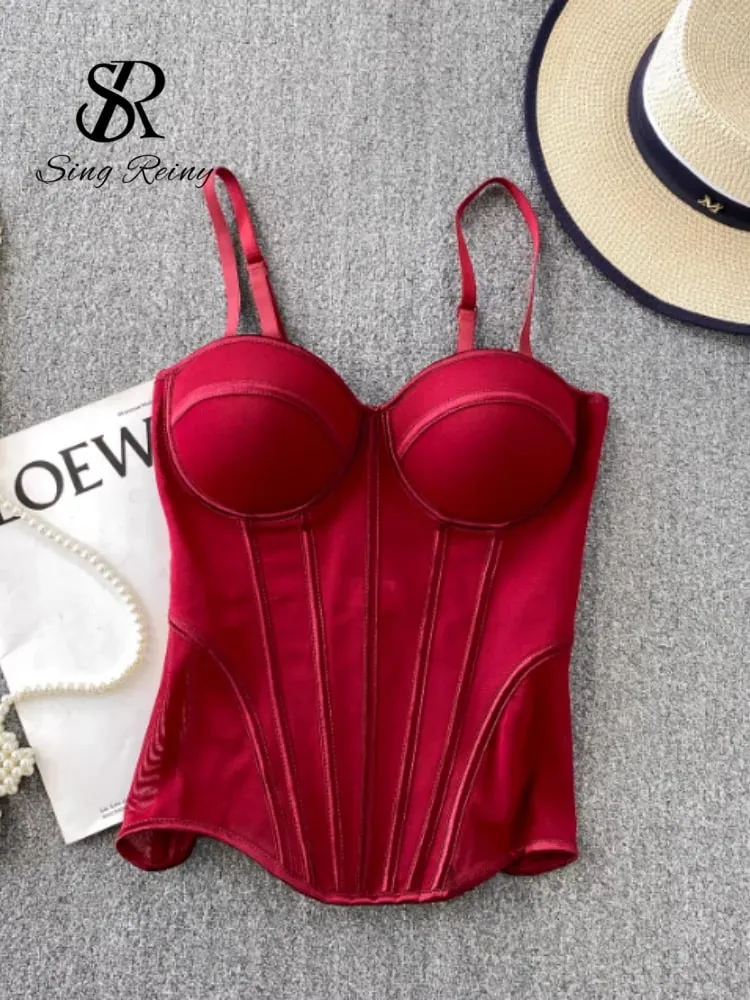 2026 Luxury Mesh Corset Camisole Women Strap Solid Lingerie Top Summer High Quality Tummy Control Sheer Party Tank Top — image 2