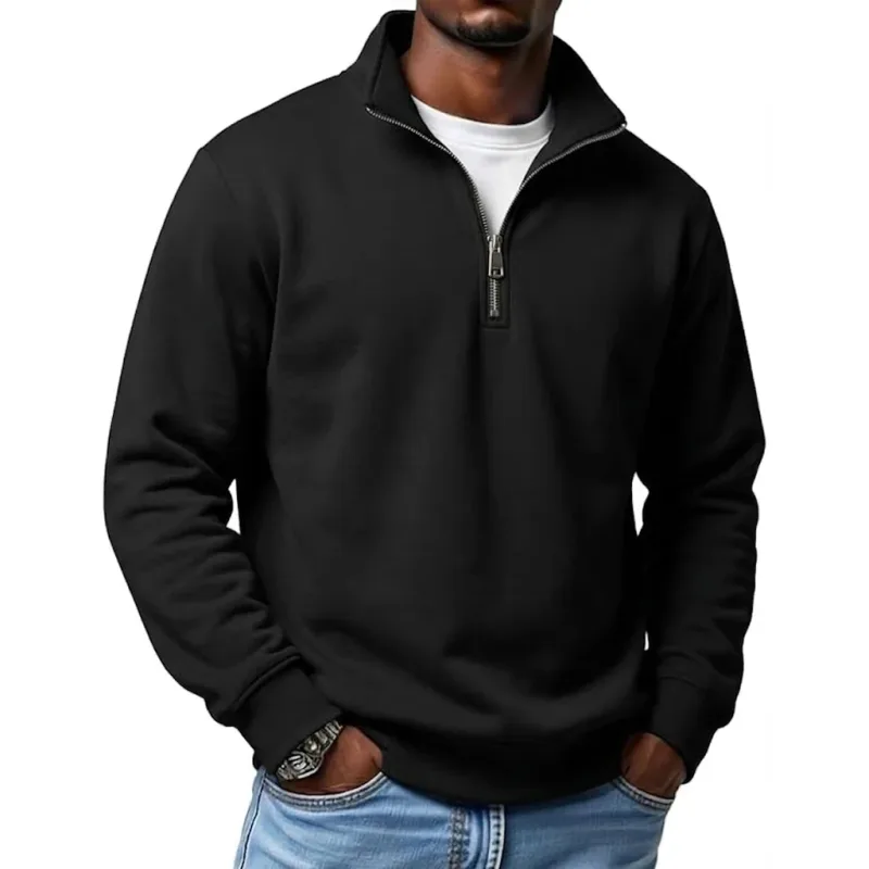 Mens Outdoor Quarter Zip Sweatshirts Casual Half Zip Pullover Hoodies Solid Color Spring Autumn Tops for Gym and Daily Tops