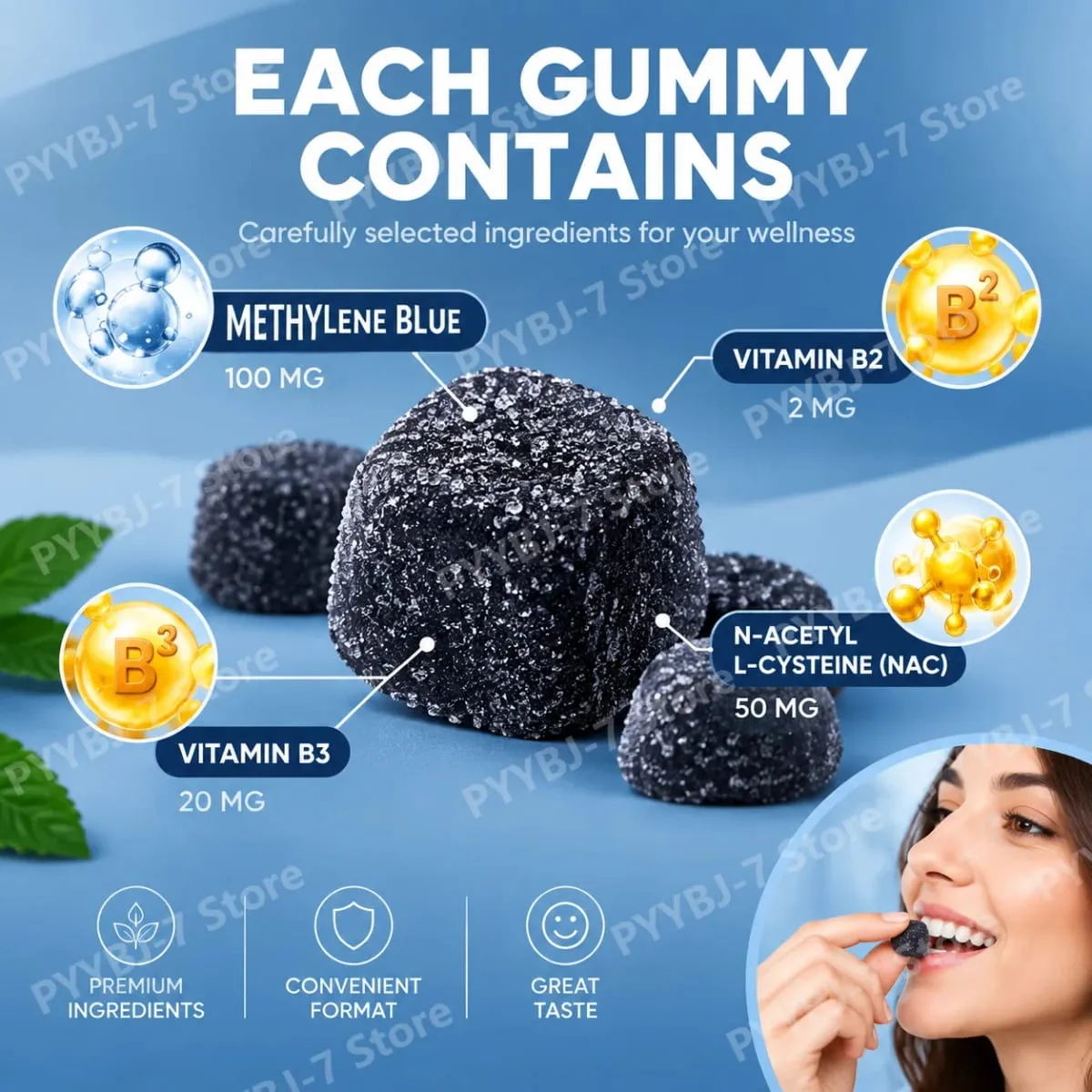 Methylene Blue Gummies with PQQ NAC Vitamin B2 & B3 Supports Cognitive Clarity & Cellular Energy Brain Nutrient for Adults 30Ct — image 4