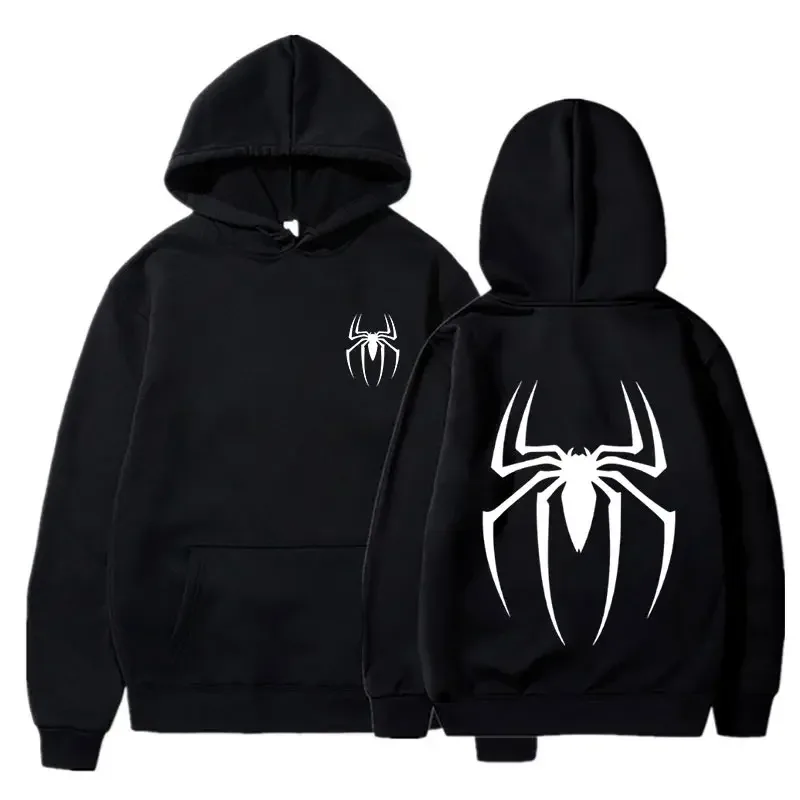 Mens Y2K Spider Print Hooded Streetwear Retro Clothing Loose Hip Hop Quirky Punk Sweatshirt Fashion Couple Sports Sweater — image 1