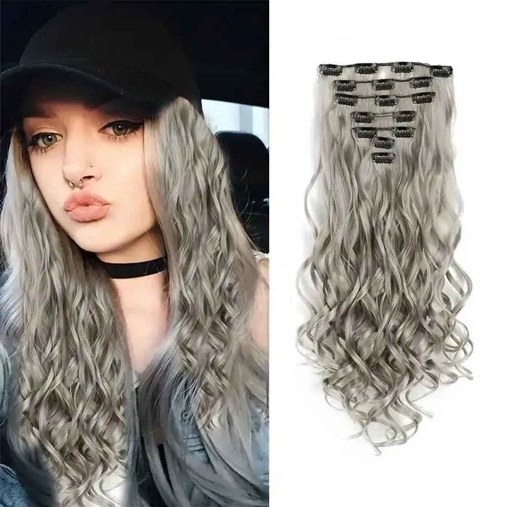 7pcs/set 22inch Elegant Wavy Clip-In Hair for Instant Volume & Everyday Glamour Suitable For All Women Synthetic Extension — image 7