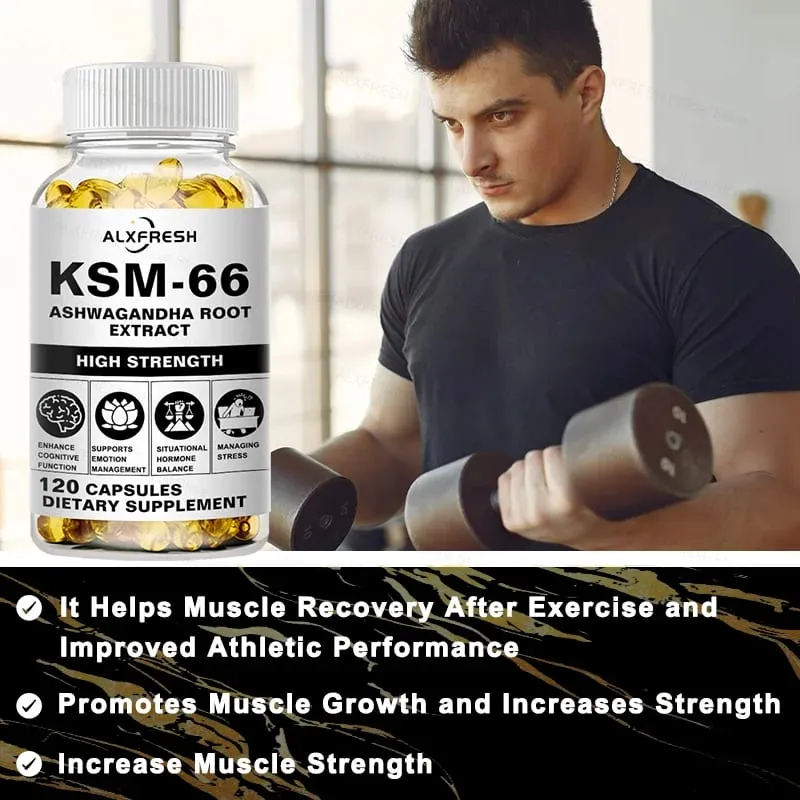 Natural Organic Ashwagandha KSM-66 Supplements Capsules for Stress Relief Focus Brain Energy Support Sleep Health Supplement