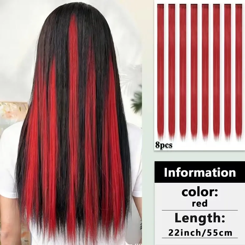 22Inch Synthetic 8pcs Long Straight Clip-In Hair Extension Highlights Multi-Color Rainbow Hairpiece for Women Daily Praty Use — image 9