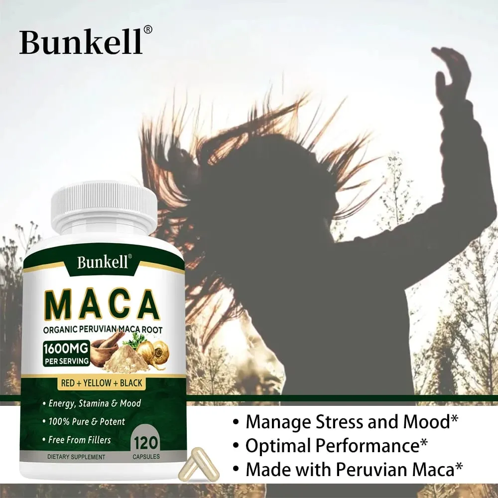 Organic Maca Root Capsules 1600mg - Black Red Yellow Maca Vitality Performance & Muscle Mass Support for Men and Women