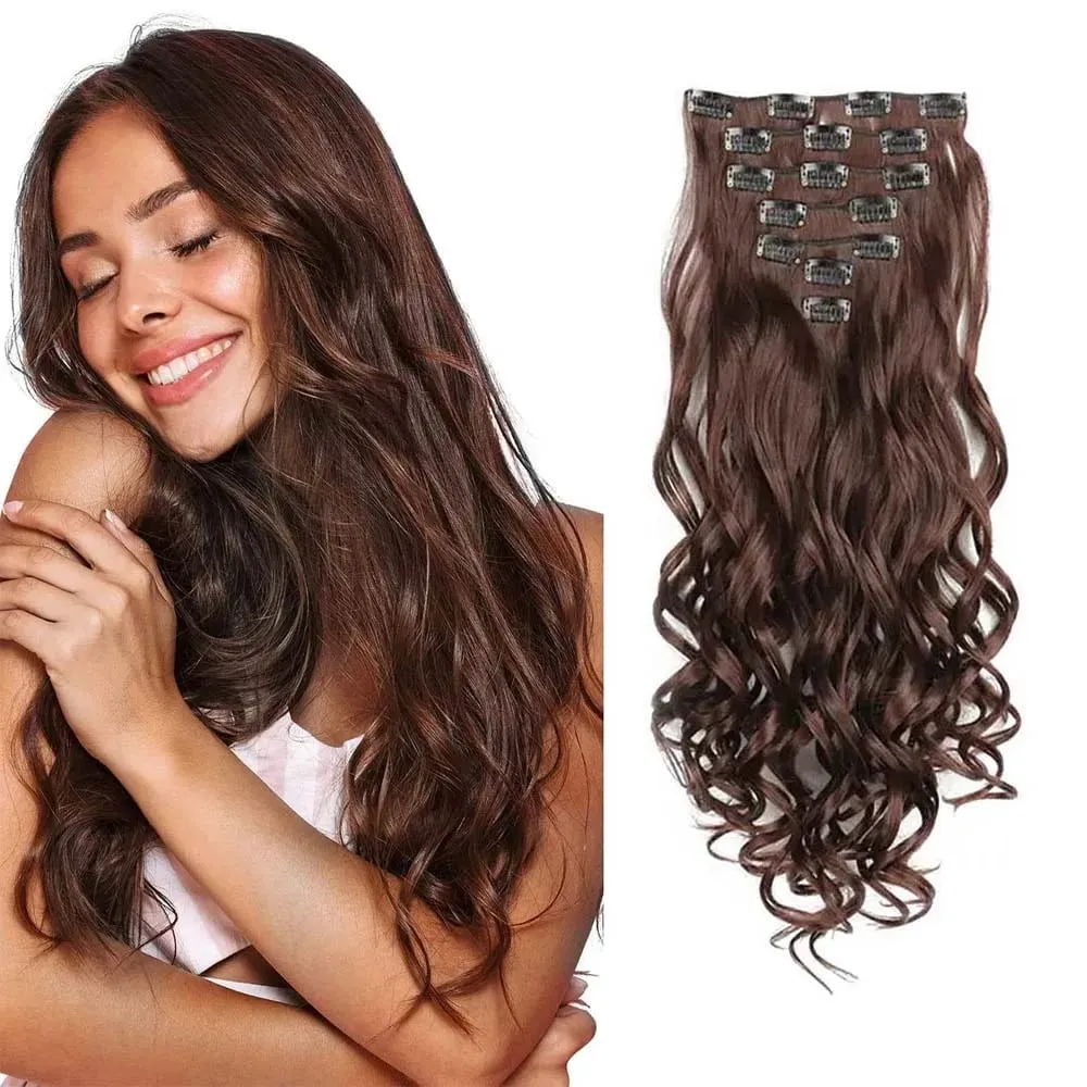 7pcs/set 22inch Elegant Wavy Clip-In Hair for Instant Volume & Everyday Glamour Suitable For All Women Synthetic Extension — image 12
