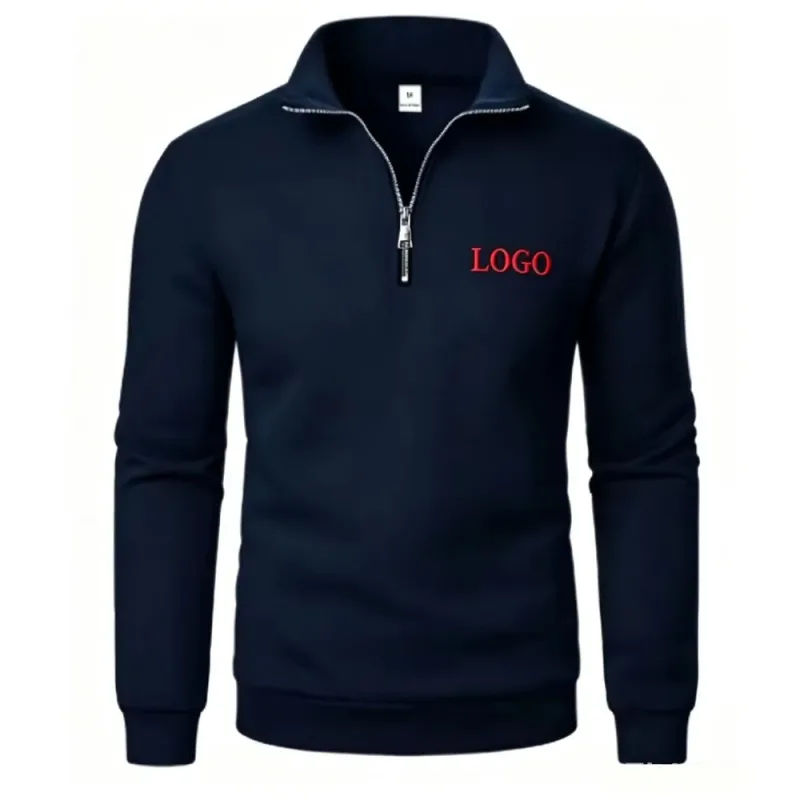Free customization of men's spring and autumn new casual half-chain stand-up collar cardigan the trend of simple and loose over