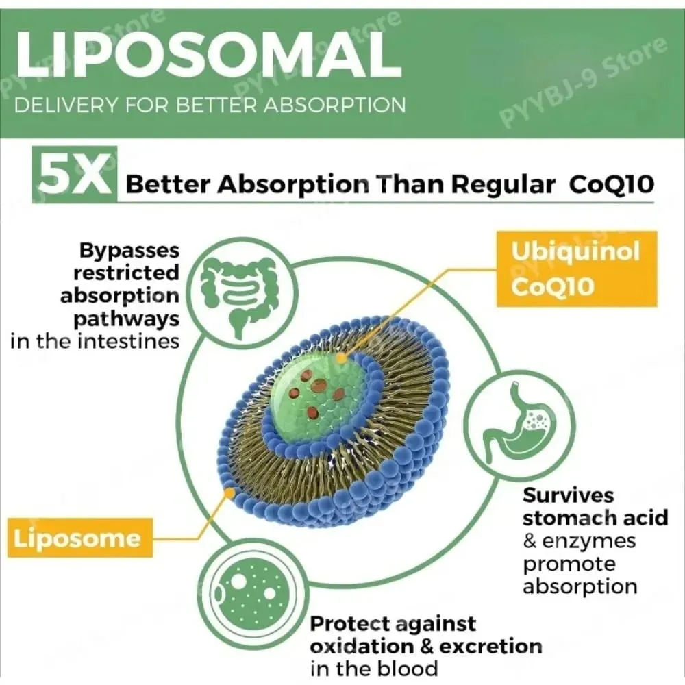 CoQ10 Ubiquinol 1000mg Vegan Softgels 60 Ct Liposomal High Absorption Coenzyme Q10 for Heart Energy Antioxidant Daily Support