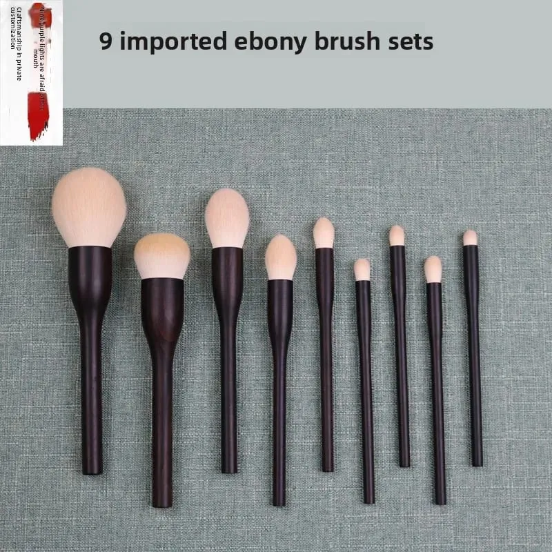 9pcs Ebony Wood Chinese Vintage Style Makeup Brushes Set Powder Blush Foundation Sculpting Highlighter Blending Cosmetic Brushes — image 4