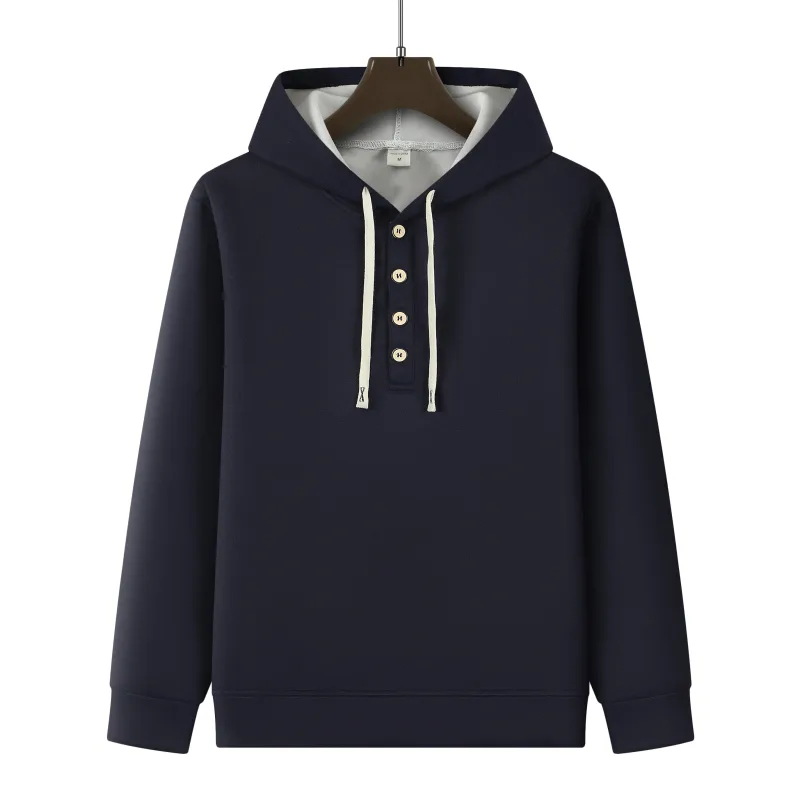 Four button hooded sweatshirt autumn winter men's new long sleeved hooded sweatshirt fashionable and casual men's sportswear,