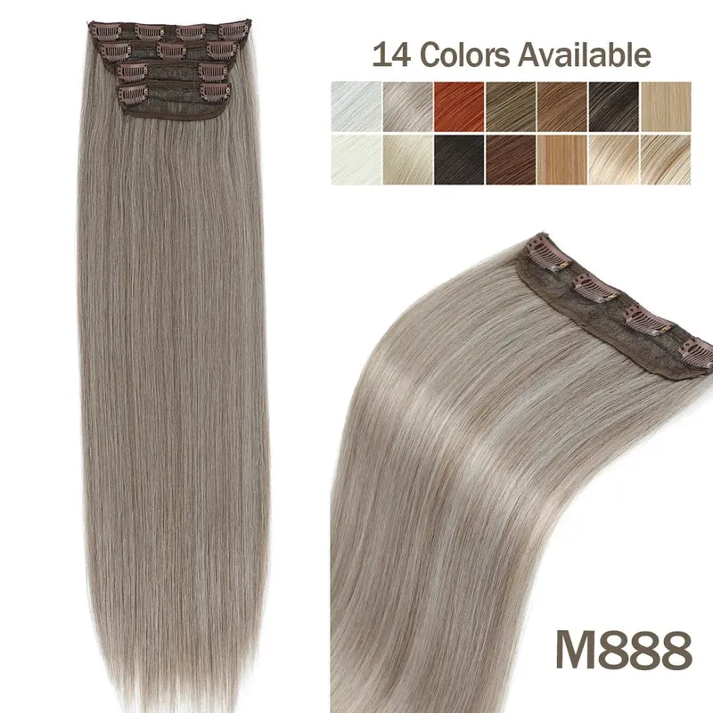 4Pcs 24 Inch Clip In Hair Extensions 200g Colored Brown Blonde Synthetic Heat Resistant Straight Hairpieces Thick Ends For Women