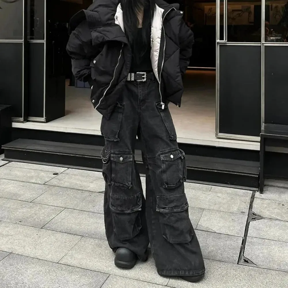 2025 Winter New Men's Multi-Pocket Wide-Leg Jeans American Retro Fashion Trend Street Hip Hop Casual Loose Niche Men's Bottoms — image 3