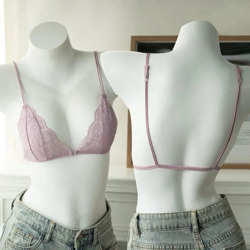 French Style Sexy Lace Thin Triangle Bra With Front Button Women's No Steel Ring Wireless Lingerie Underwear Beautiful Back Bra — image 10