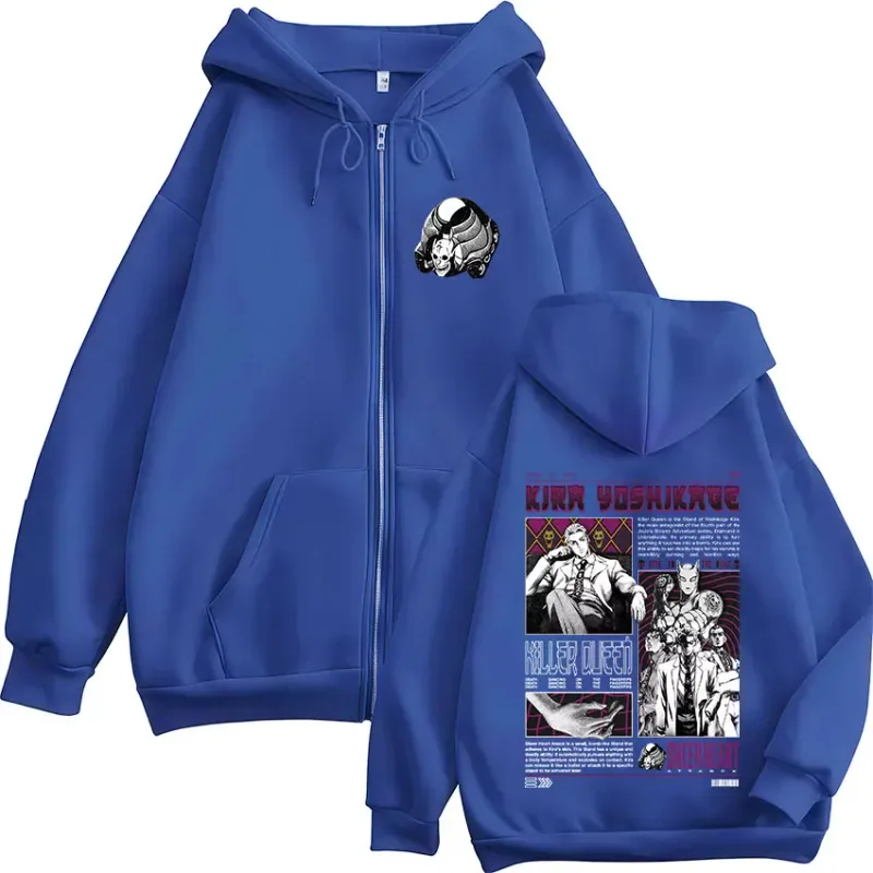 Anime Jojo Bizarre Adventure Kira Yoshikage Killer Queen Zipper Hoodies Men Women Fashion Zip Up Hooded Sweatshirts Jackets Coat — image 6