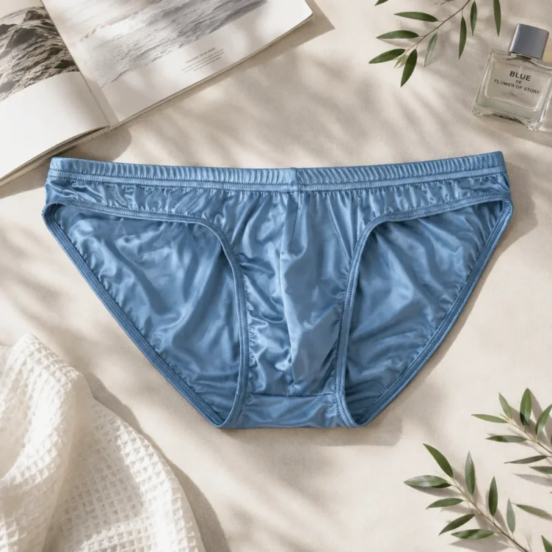Roupa íntima masculina legal e suave, cintura baixa, bolsa com protuberância, cuecas de seda gelada, lingerie respirável, calcinha de seda de cetim, rotina diária — image 16